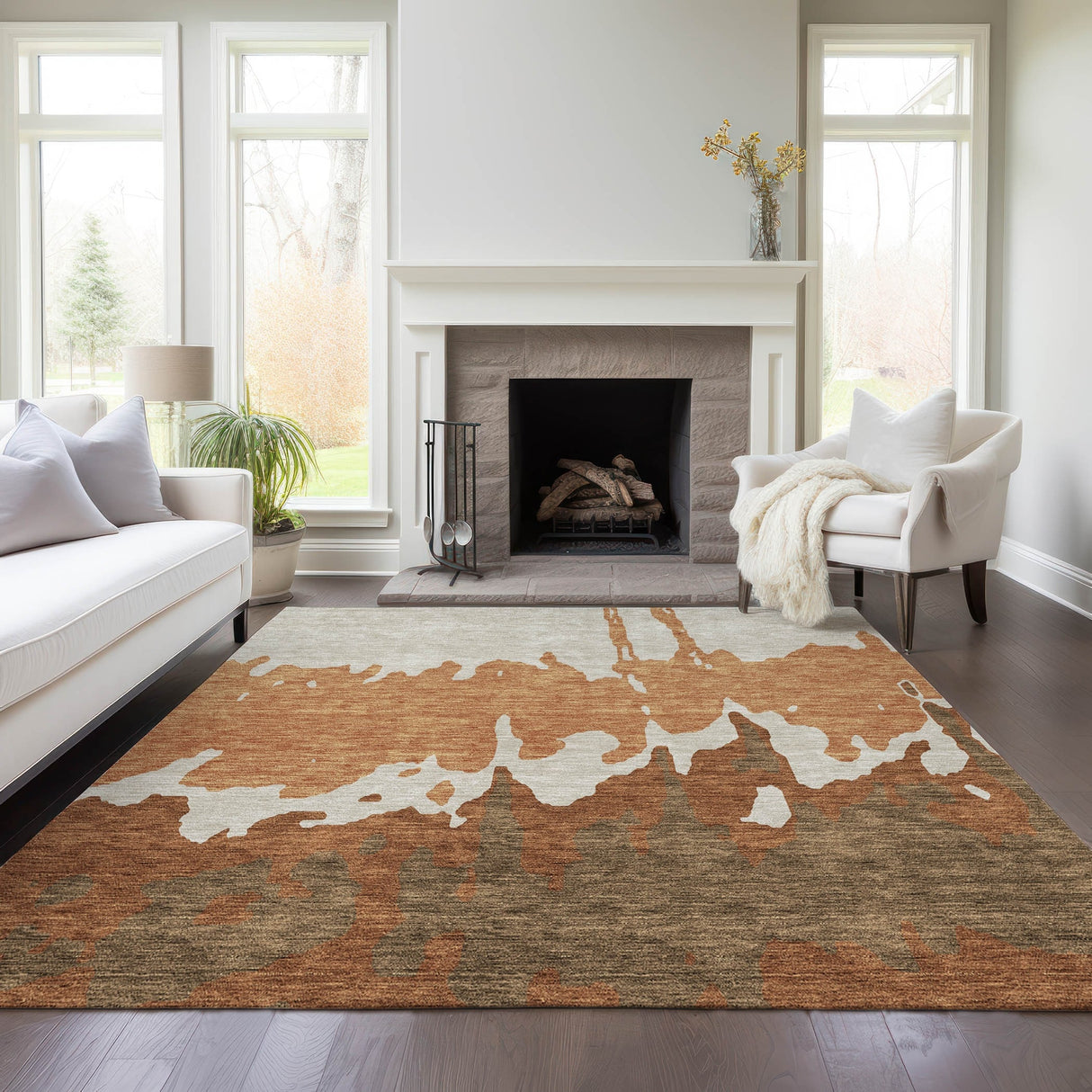 Machine Washable Indoor/ Outdoor Modern Abstract Chantille Rug