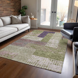 Machine Washable Indoor/ Outdoor Modern Blocks Chantille Rug
