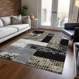 Machine Washable Indoor/ Outdoor Modern Blocks Chantille Rug