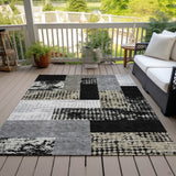 Machine Washable Indoor/ Outdoor Modern Blocks Chantille Rug