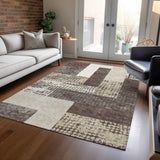Machine Washable Indoor/ Outdoor Modern Blocks Chantille Rug