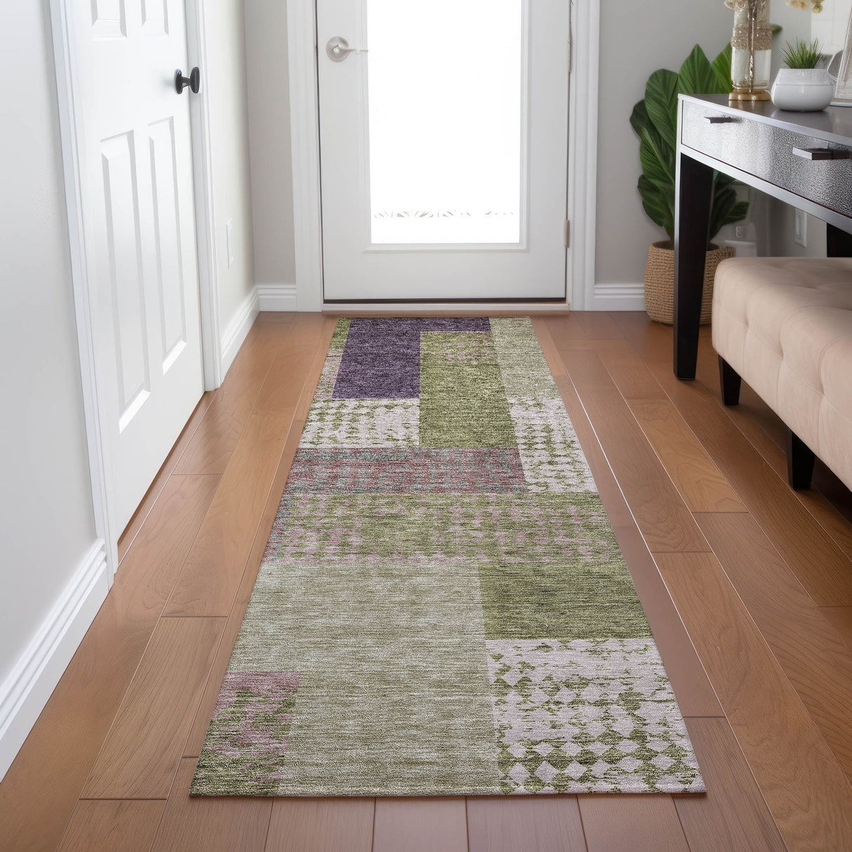 Machine Washable Indoor/ Outdoor Modern Blocks Chantille Rug