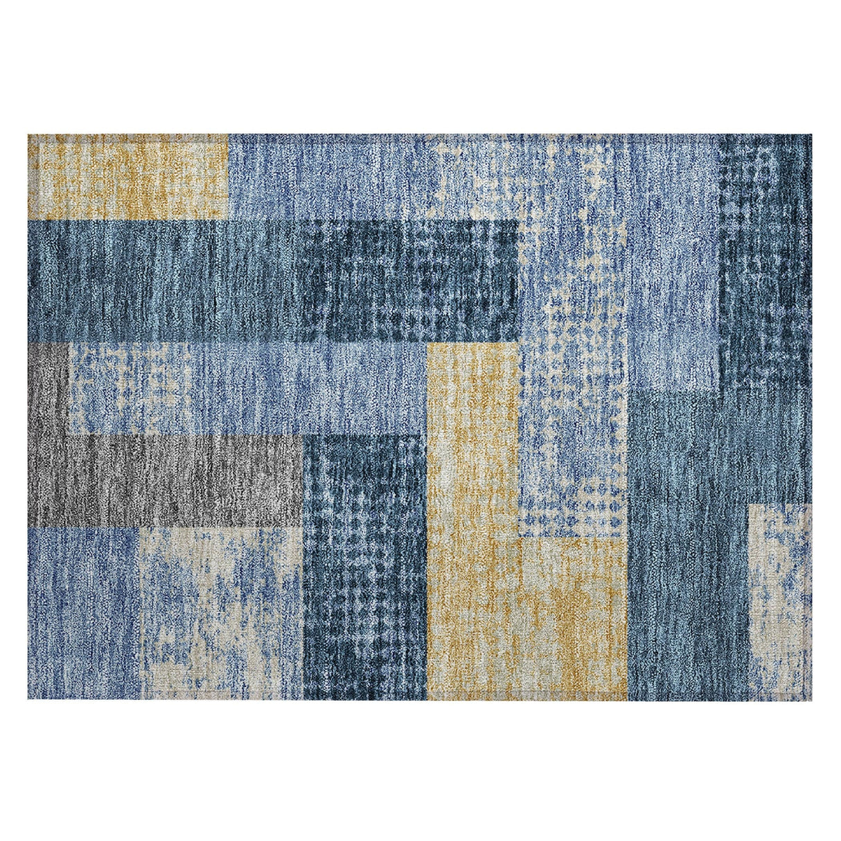 Machine Washable Indoor/ Outdoor Modern Blocks Chantille Rug