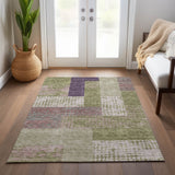 Machine Washable Indoor/ Outdoor Modern Blocks Chantille Rug