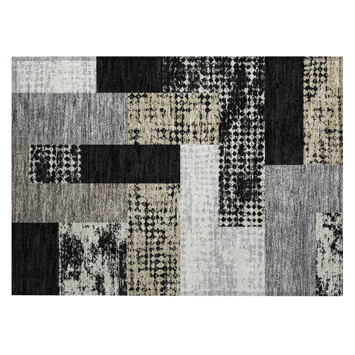 Machine Washable Indoor/ Outdoor Modern Blocks Chantille Rug