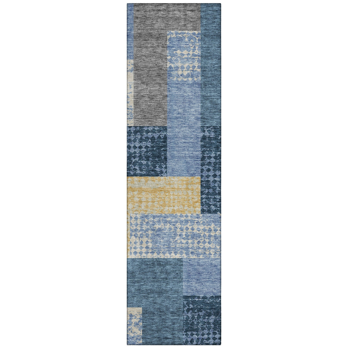 Machine Washable Indoor/ Outdoor Modern Blocks Chantille Rug