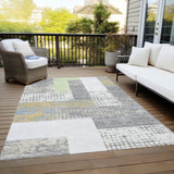 Machine Washable Indoor/ Outdoor Modern Blocks Chantille Rug