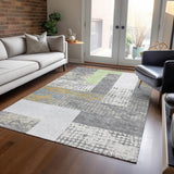 Machine Washable Indoor/ Outdoor Modern Blocks Chantille Rug