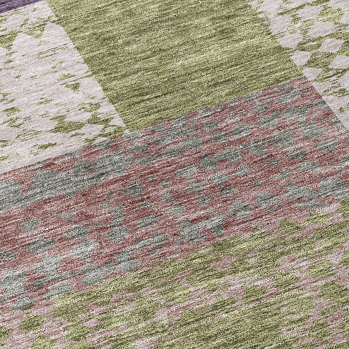 Machine Washable Indoor/ Outdoor Modern Blocks Chantille Rug