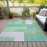 Machine Washable Indoor/ Outdoor Modern Blocks Chantille Rug