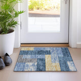 Machine Washable Indoor/ Outdoor Modern Blocks Chantille Rug