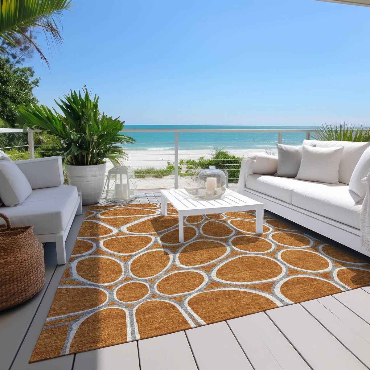 Machine Washable Indoor/ Outdoor Modern Bubbles Chantille Rug