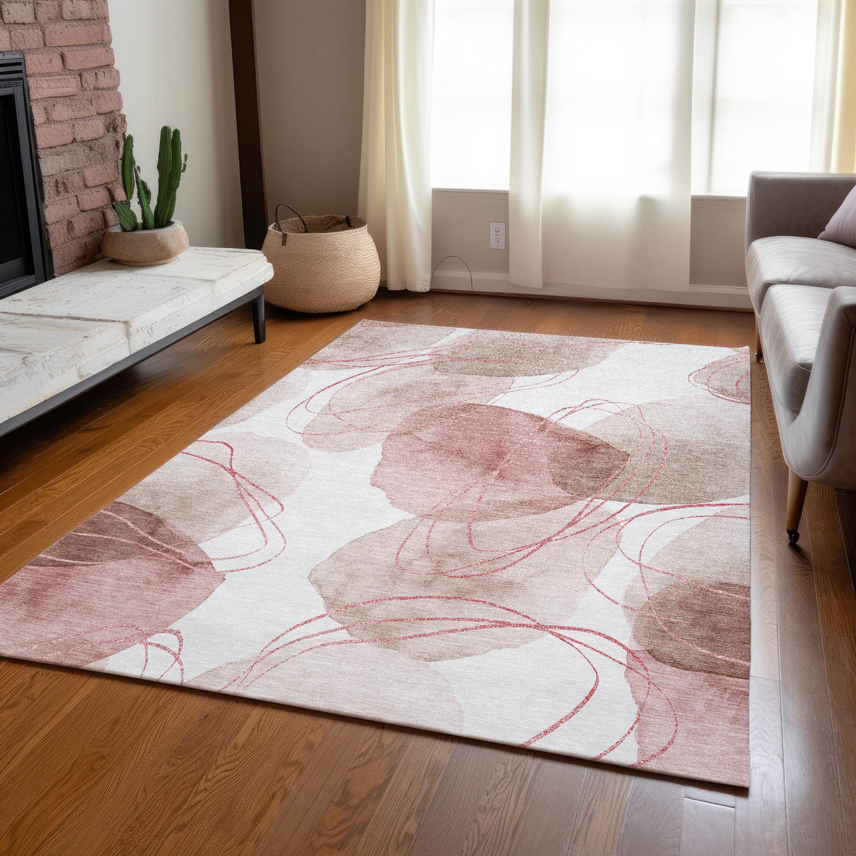 Machine Washable Indoor/ Outdoor Modern Circles Chantille Rug