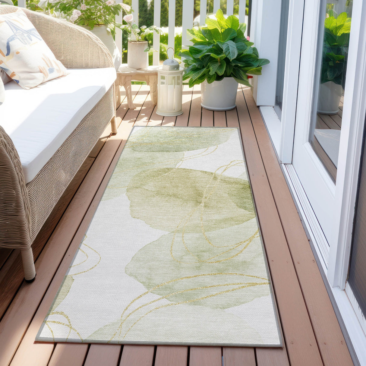Machine Washable Indoor/ Outdoor Modern Circles Chantille Rug