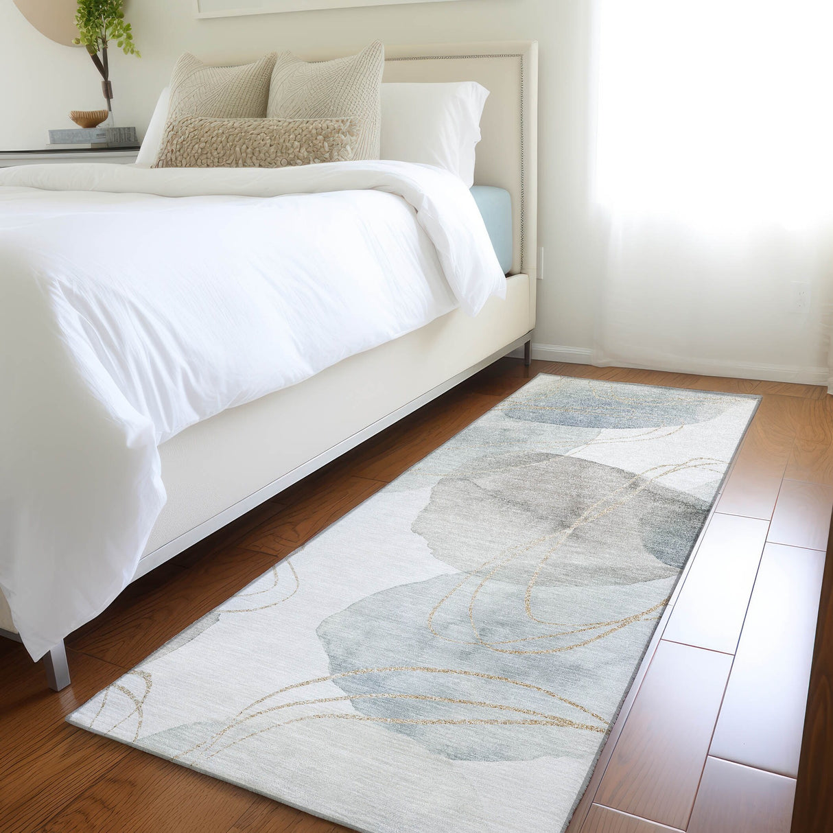Machine Washable Indoor/ Outdoor Modern Circles Chantille Rug