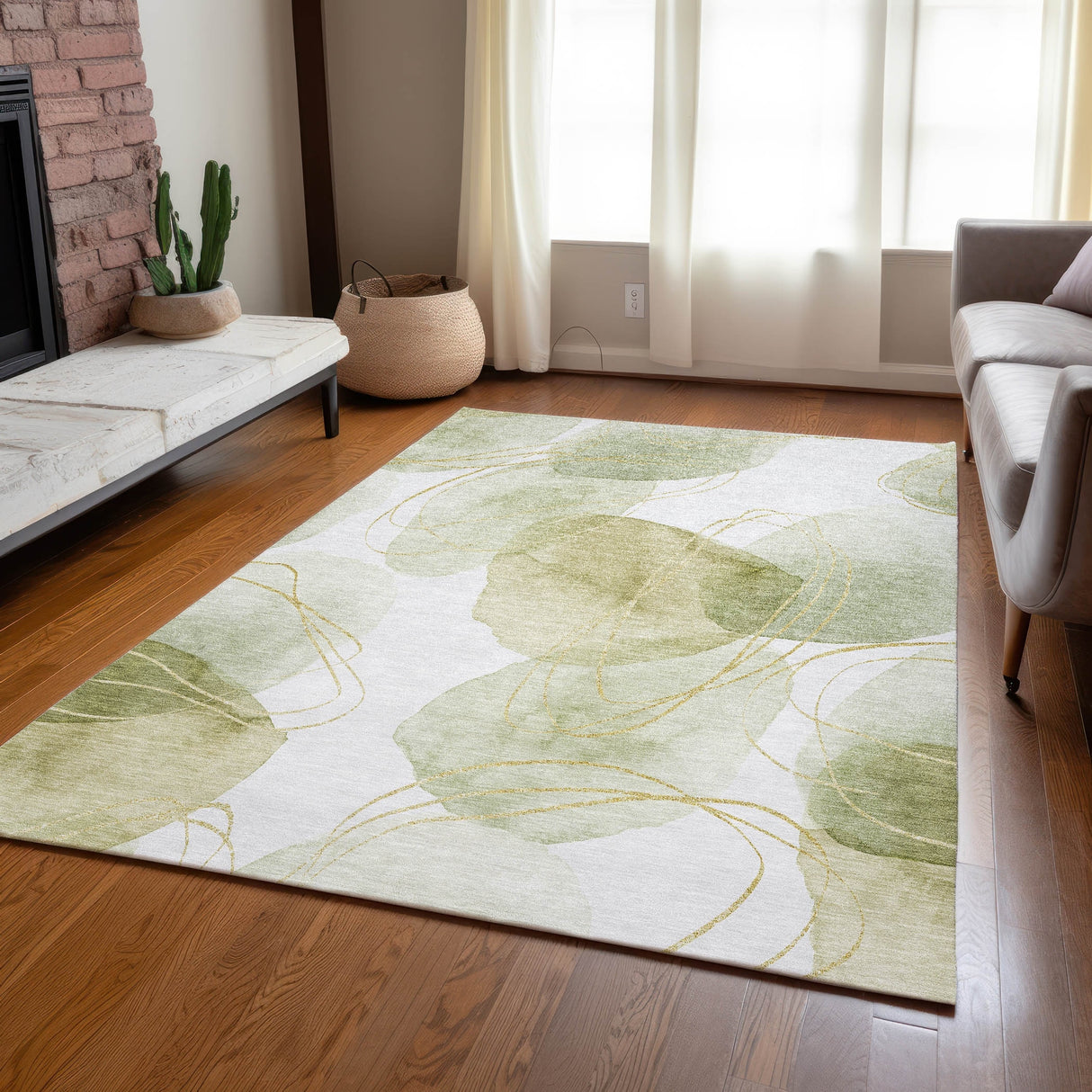 Machine Washable Indoor/ Outdoor Modern Circles Chantille Rug