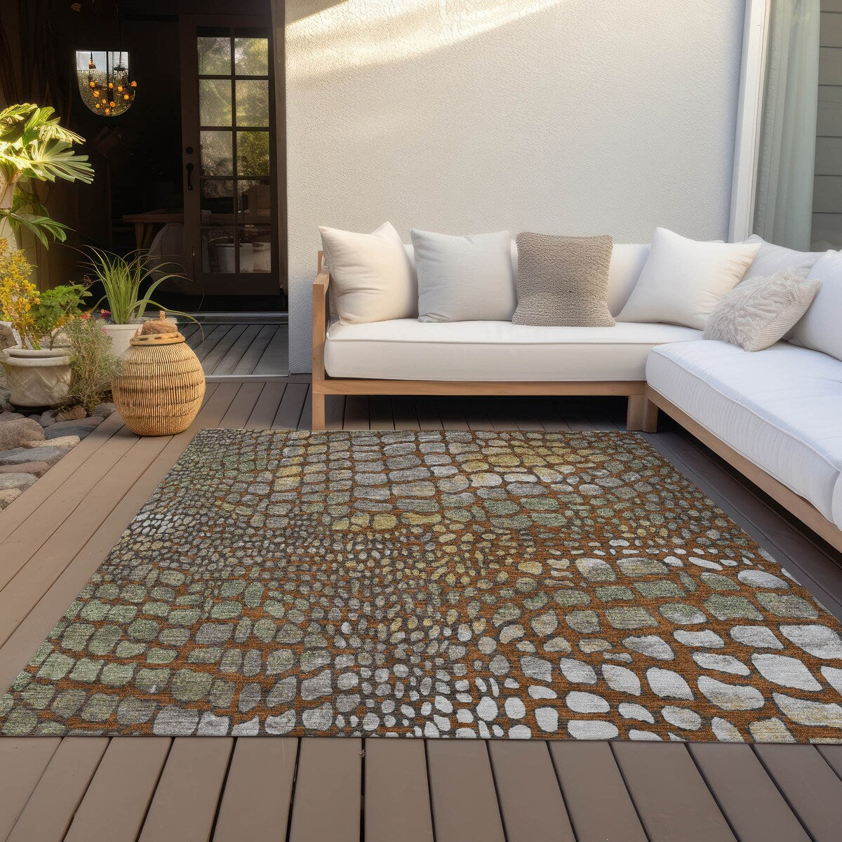 Machine Washable Indoor/ Outdoor Modern Cobble Chantille Rug