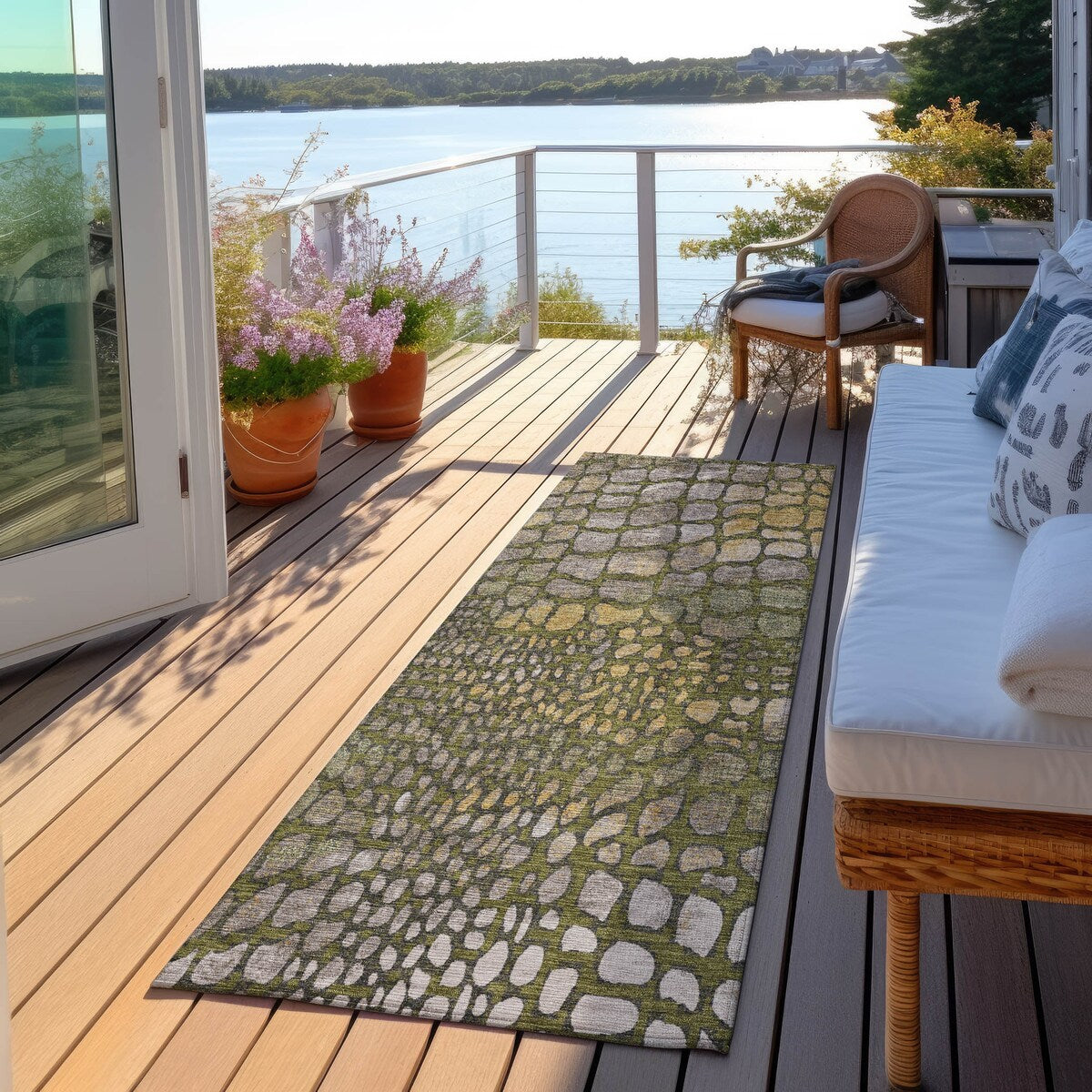 Machine Washable Indoor/ Outdoor Modern Cobble Chantille Rug