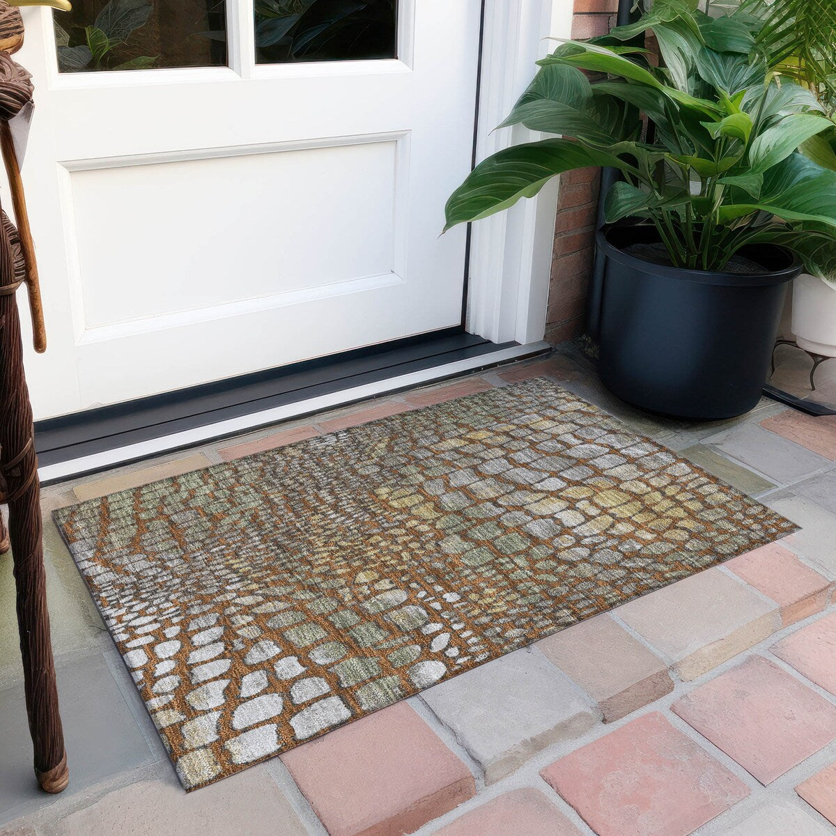 Machine Washable Indoor/ Outdoor Modern Cobble Chantille Rug