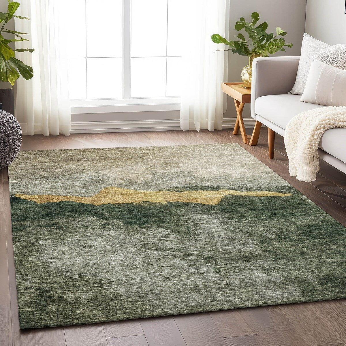 Machine Washable Indoor/ Outdoor Modern Contemporary Chantille Rug