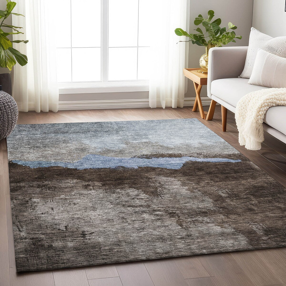 Machine Washable Indoor/ Outdoor Modern Contemporary Chantille Rug