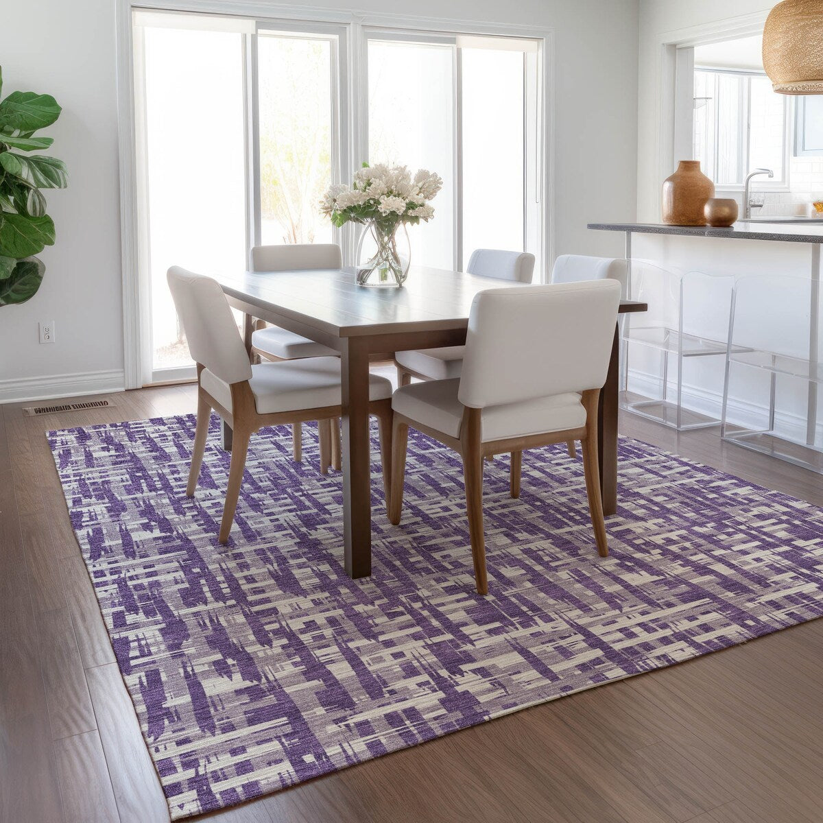 Machine Washable Indoor/ Outdoor Modern Crosshatch Chantille Rug