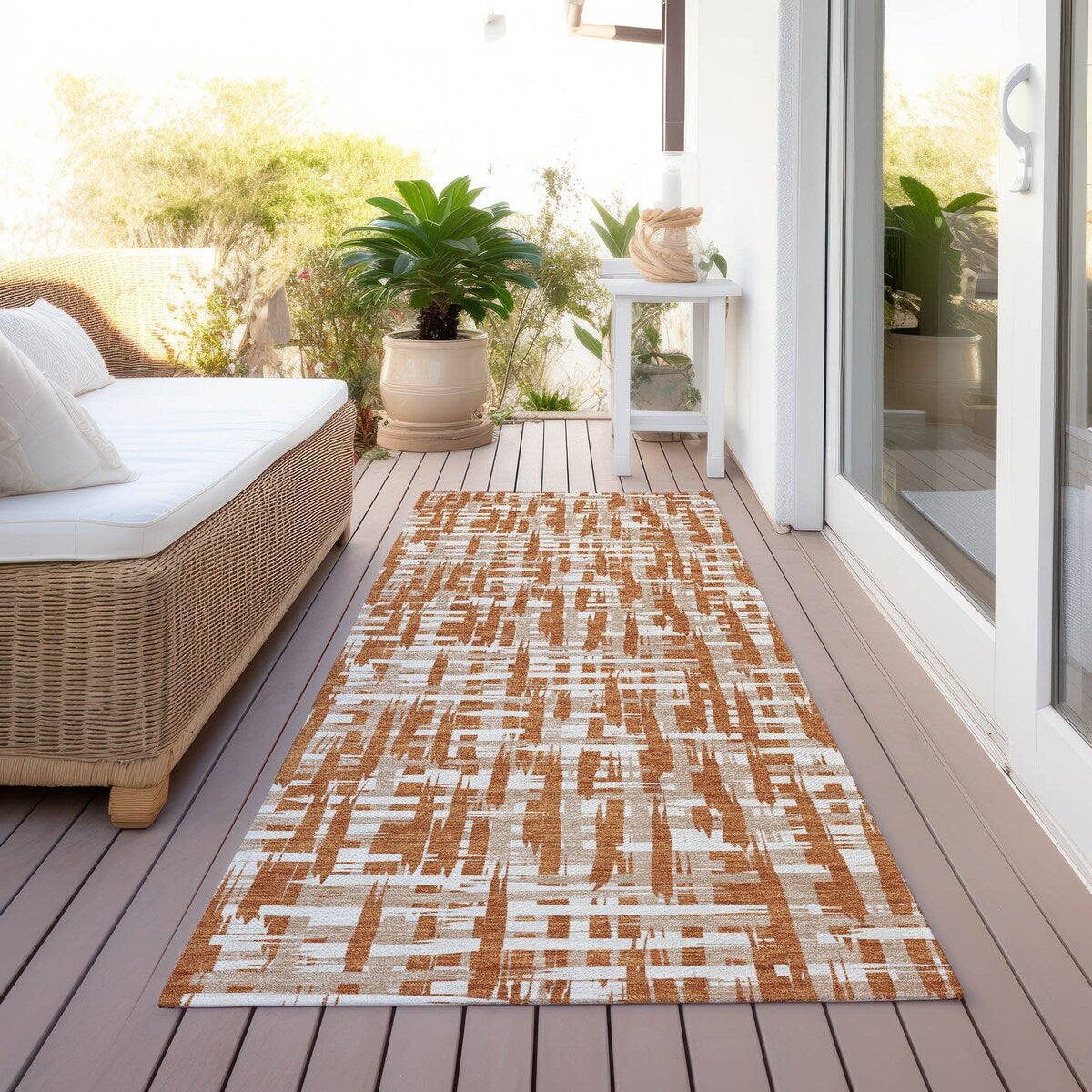 Machine Washable Indoor/ Outdoor Modern Crosshatch Chantille Rug