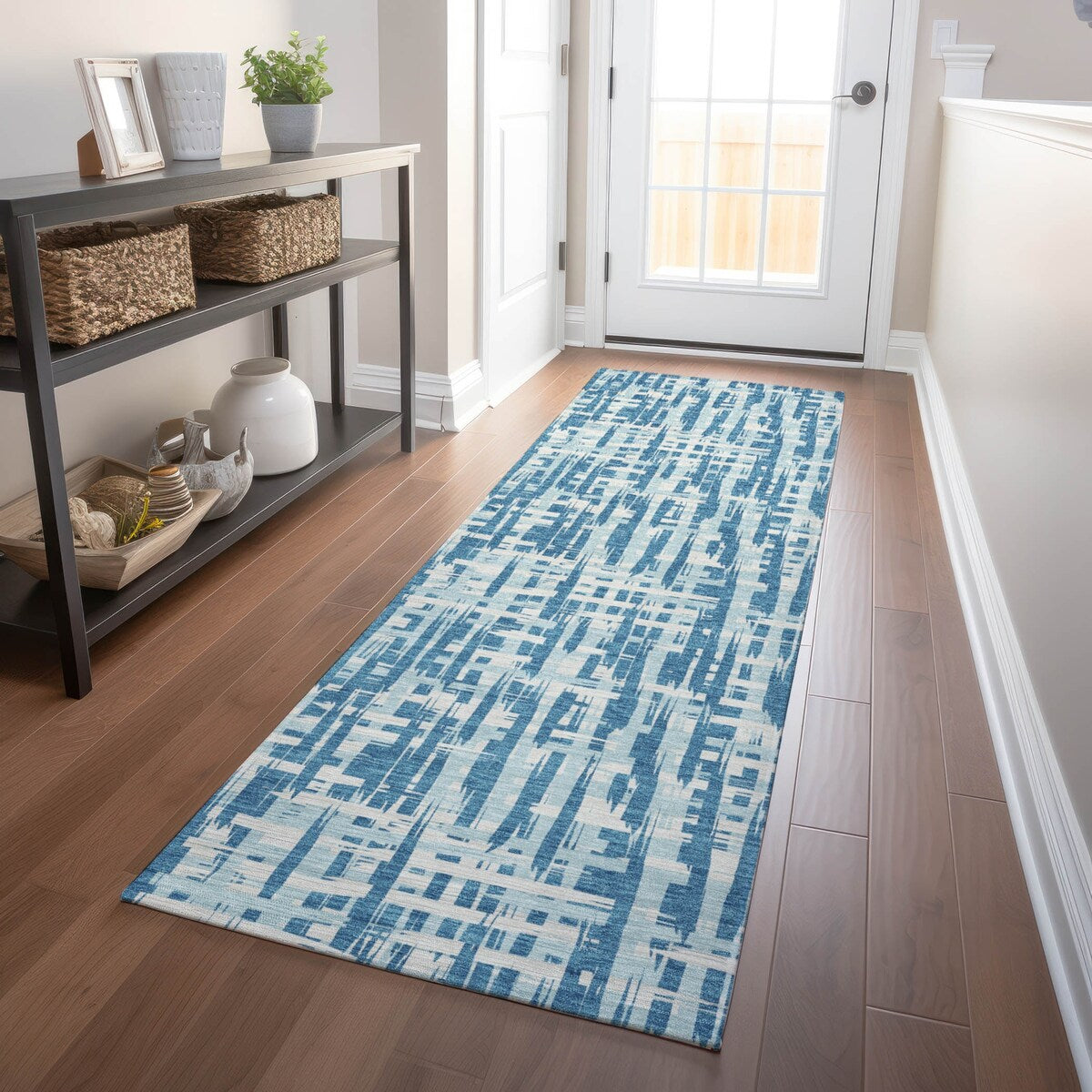 Machine Washable Indoor/ Outdoor Modern Crosshatch Chantille Rug