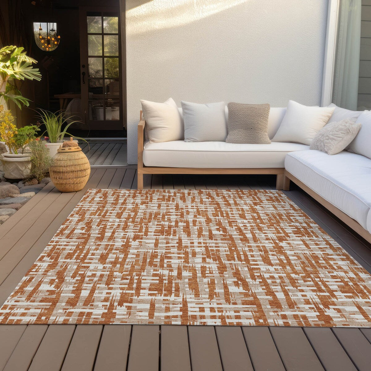 Machine Washable Indoor/ Outdoor Modern Crosshatch Chantille Rug