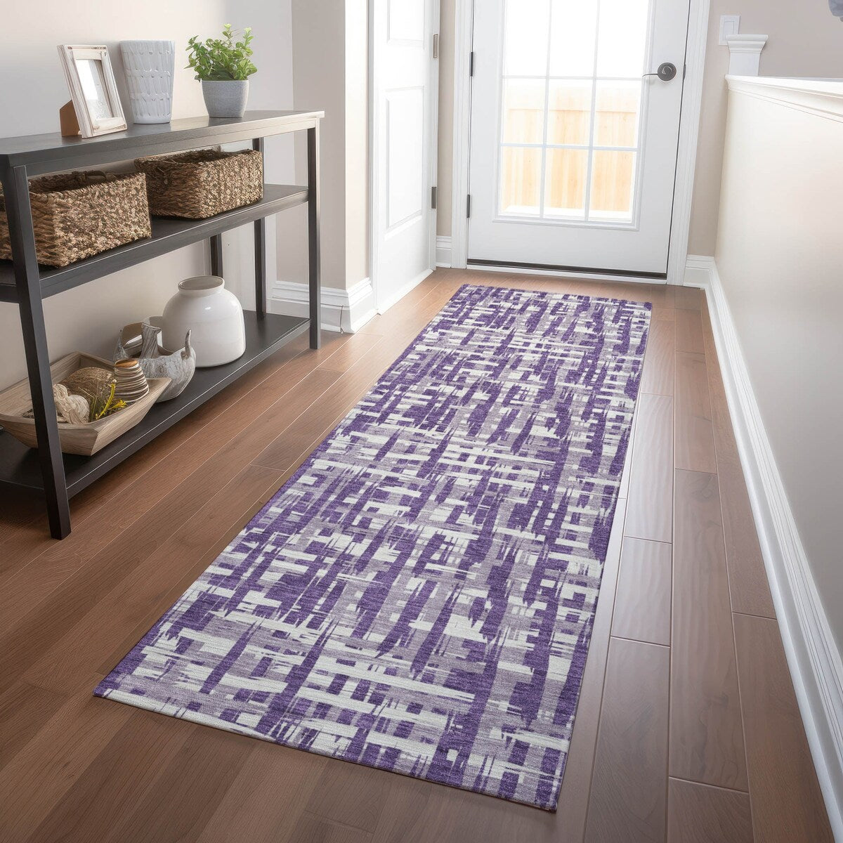 Machine Washable Indoor/ Outdoor Modern Crosshatch Chantille Rug