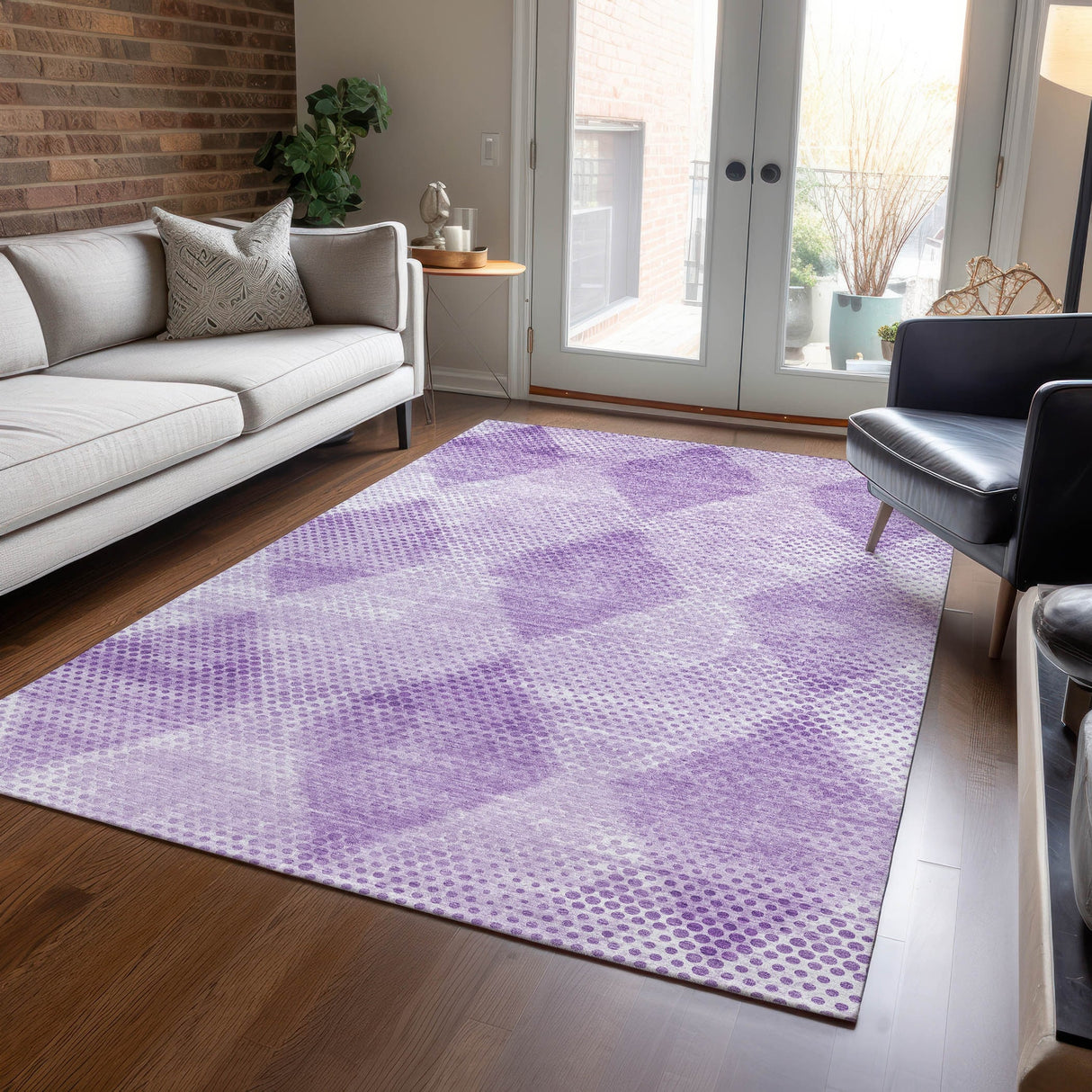 Machine Washable Indoor/ Outdoor Modern Diamonds Chantille Rug