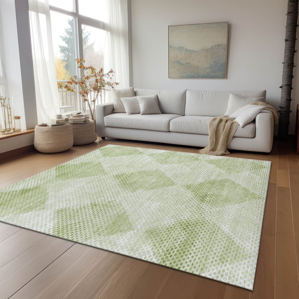 Machine Washable Indoor/ Outdoor Modern Diamonds Chantille Rug