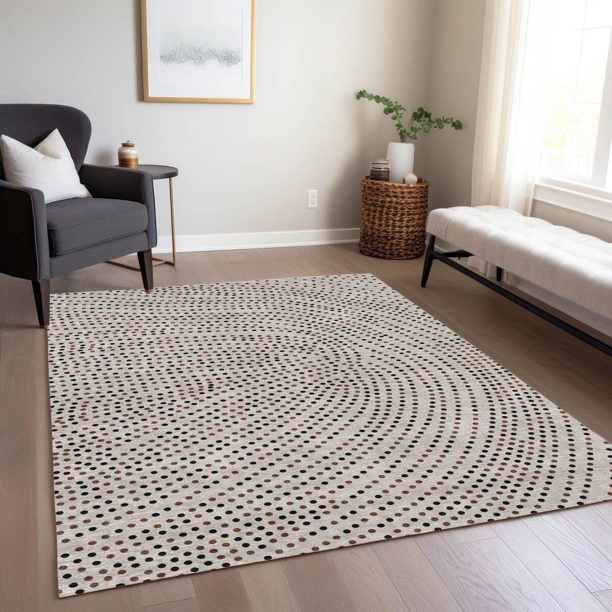 Machine Washable Indoor/ Outdoor Modern Dotty Chantille Rug