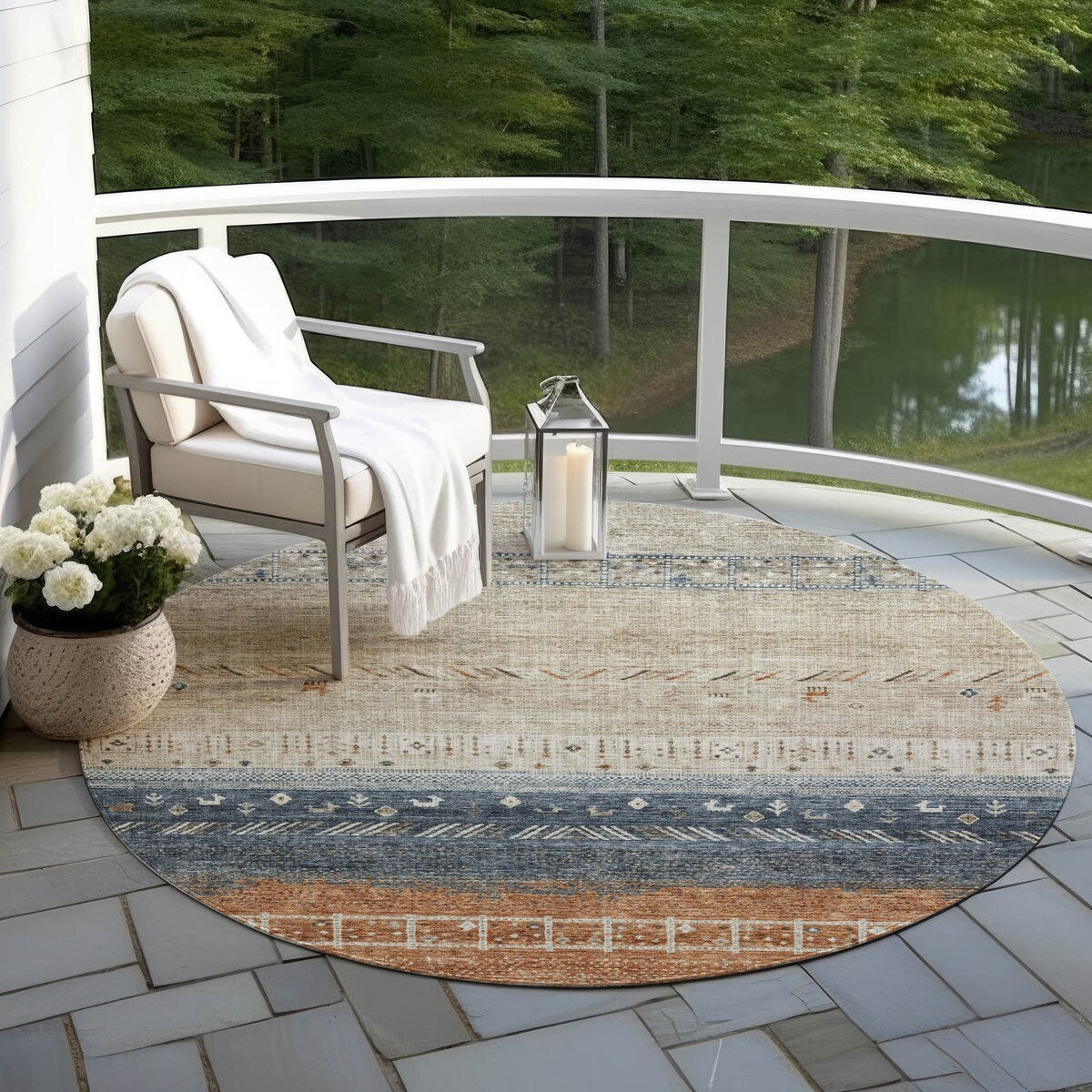 Machine Washable Indoor/ Outdoor Modern Global Chantille Rug