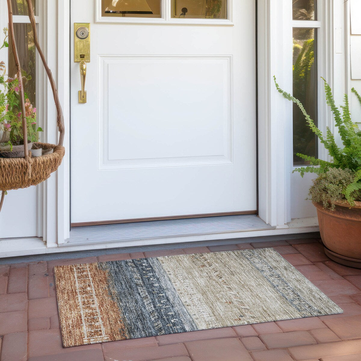 Machine Washable Indoor/ Outdoor Modern Global Chantille Rug