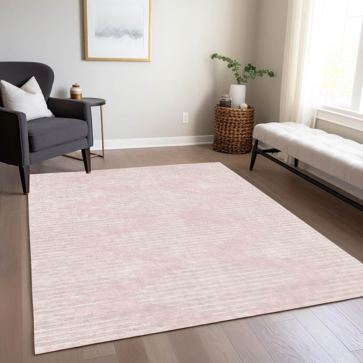 Machine Washable Indoor/ Outdoor Modern Stripe Chantille Rug