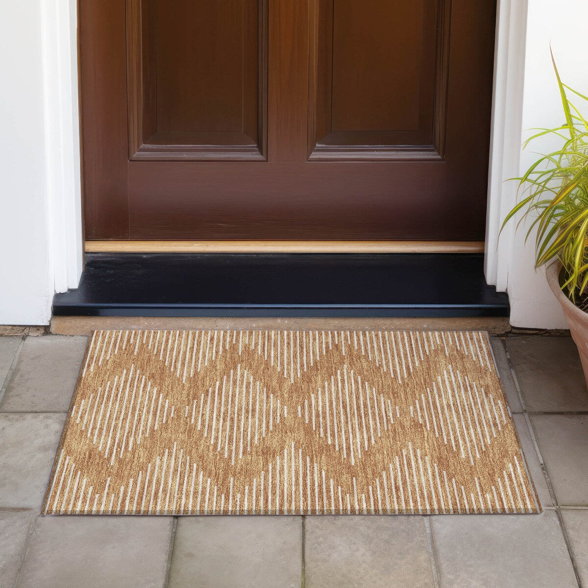 Machine Washable Indoor/ Outdoor Modern Stripe Chantille Rug
