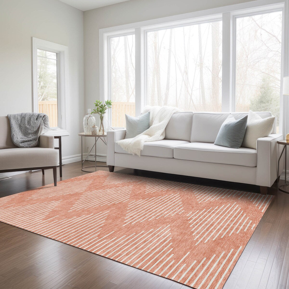 Machine Washable Indoor/ Outdoor Modern Stripe Chantille Rug