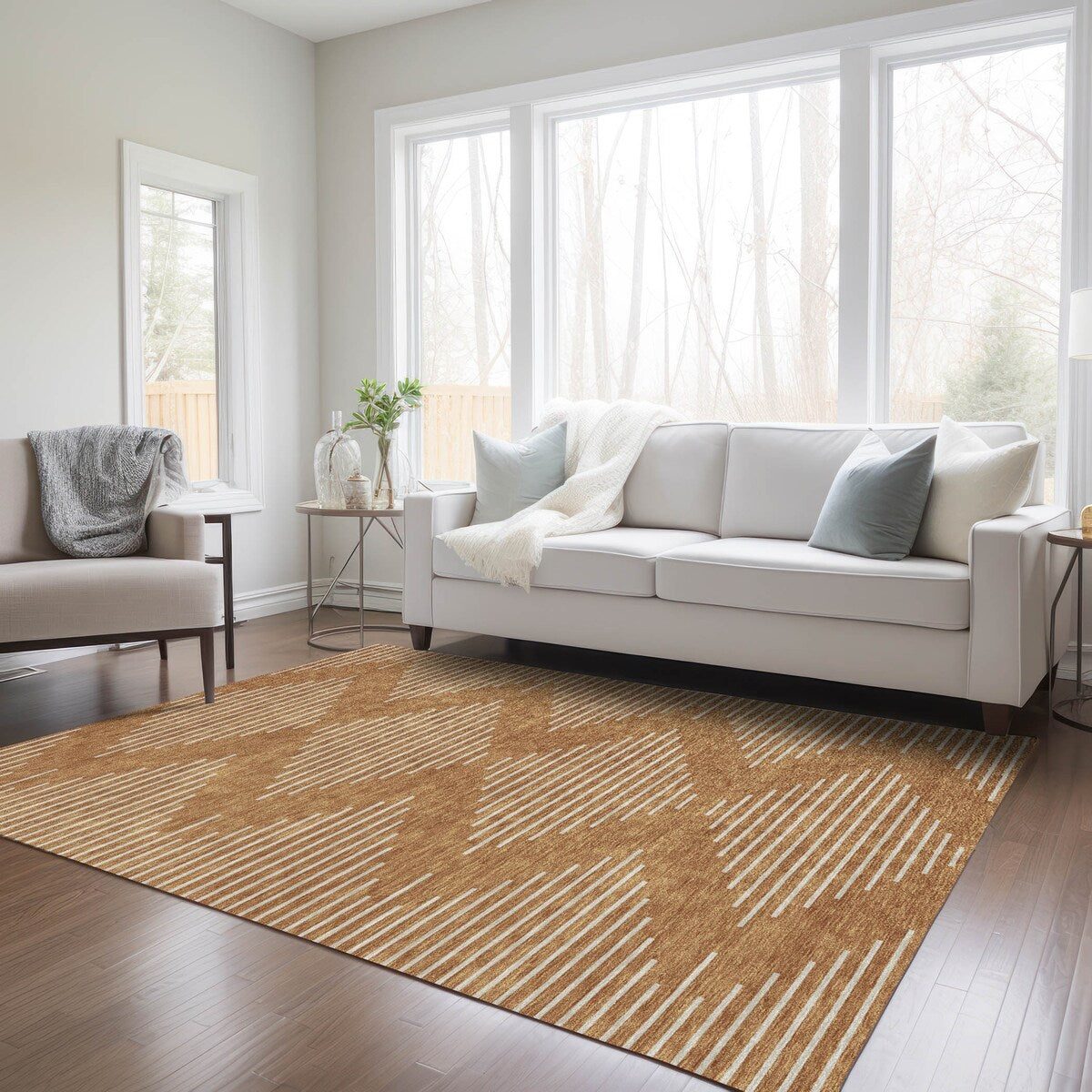 Machine Washable Indoor/ Outdoor Modern Stripe Chantille Rug