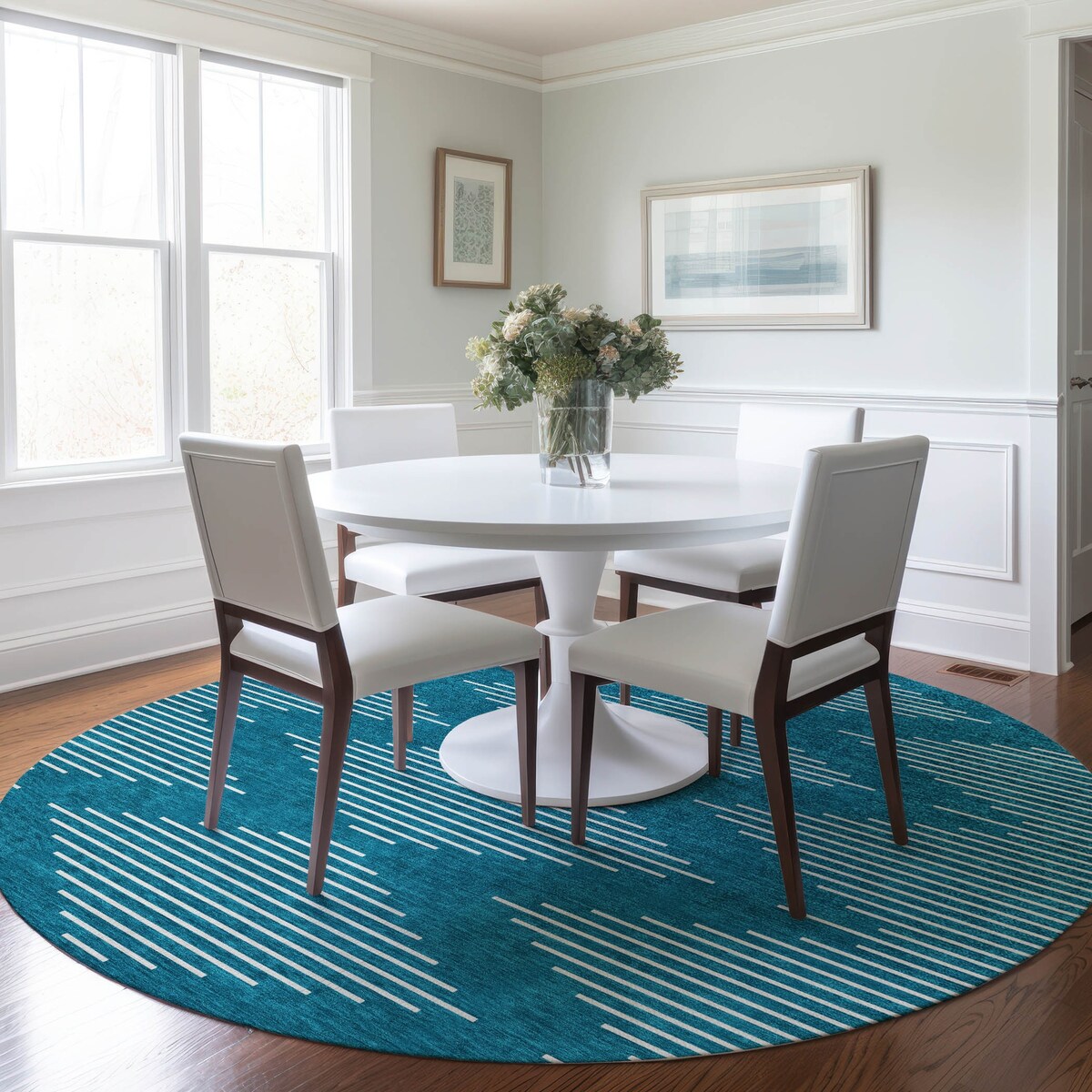 Machine Washable Indoor/ Outdoor Modern Stripe Chantille Rug