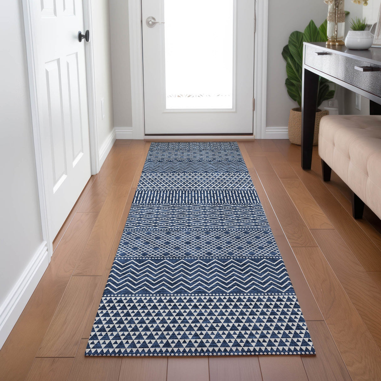 Machine Washable Indoor/ Outdoor Modern Stripes Chantille Rug