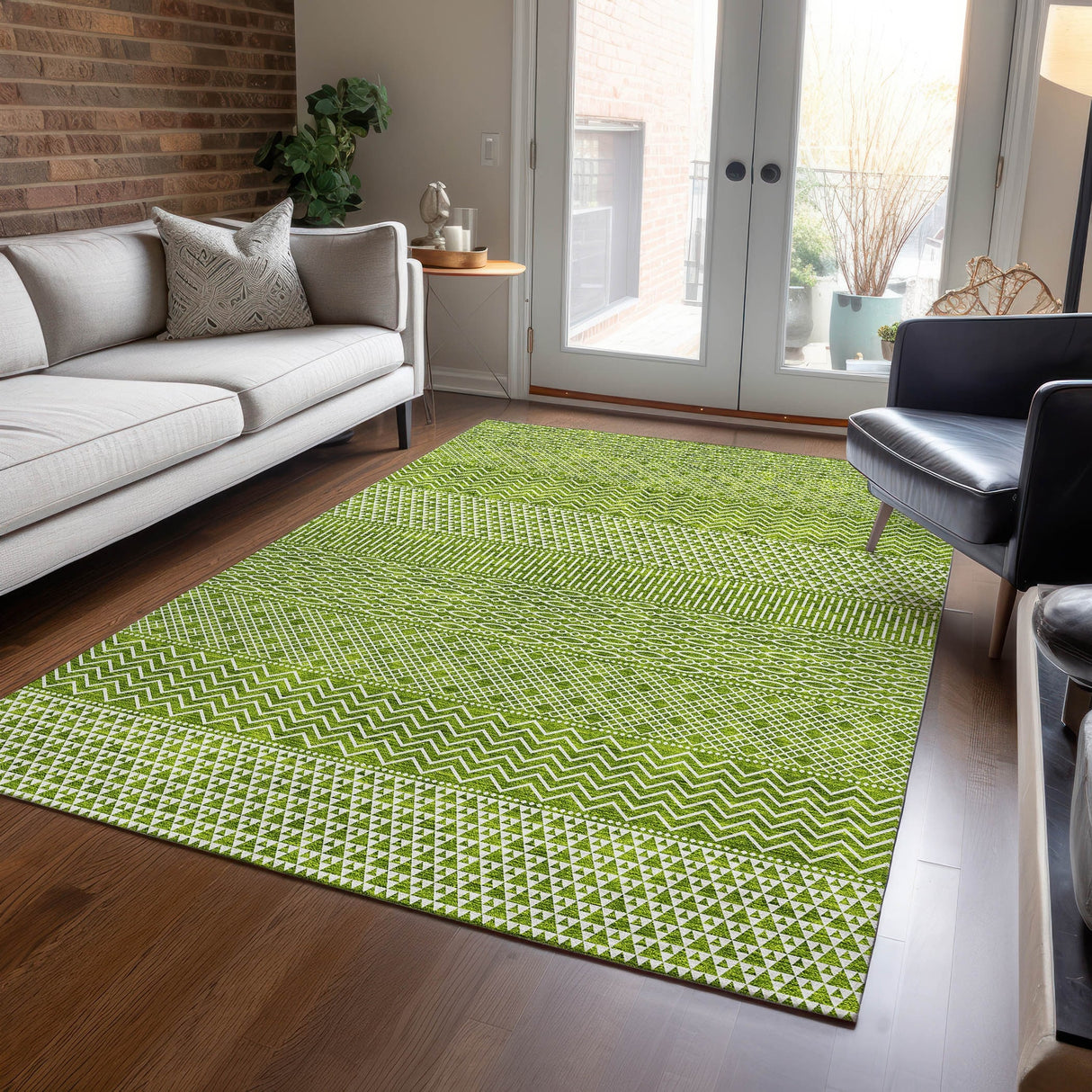 Machine Washable Indoor/ Outdoor Modern Stripes Chantille Rug