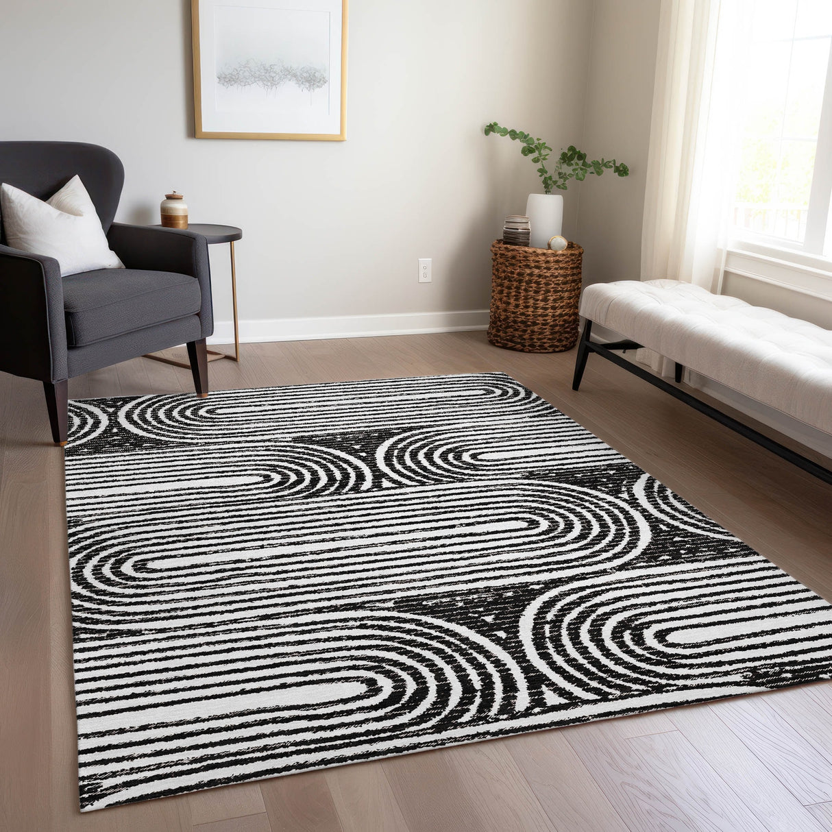 Machine Washable Indoor/ Outdoor Modern Vibes Chantille Rug