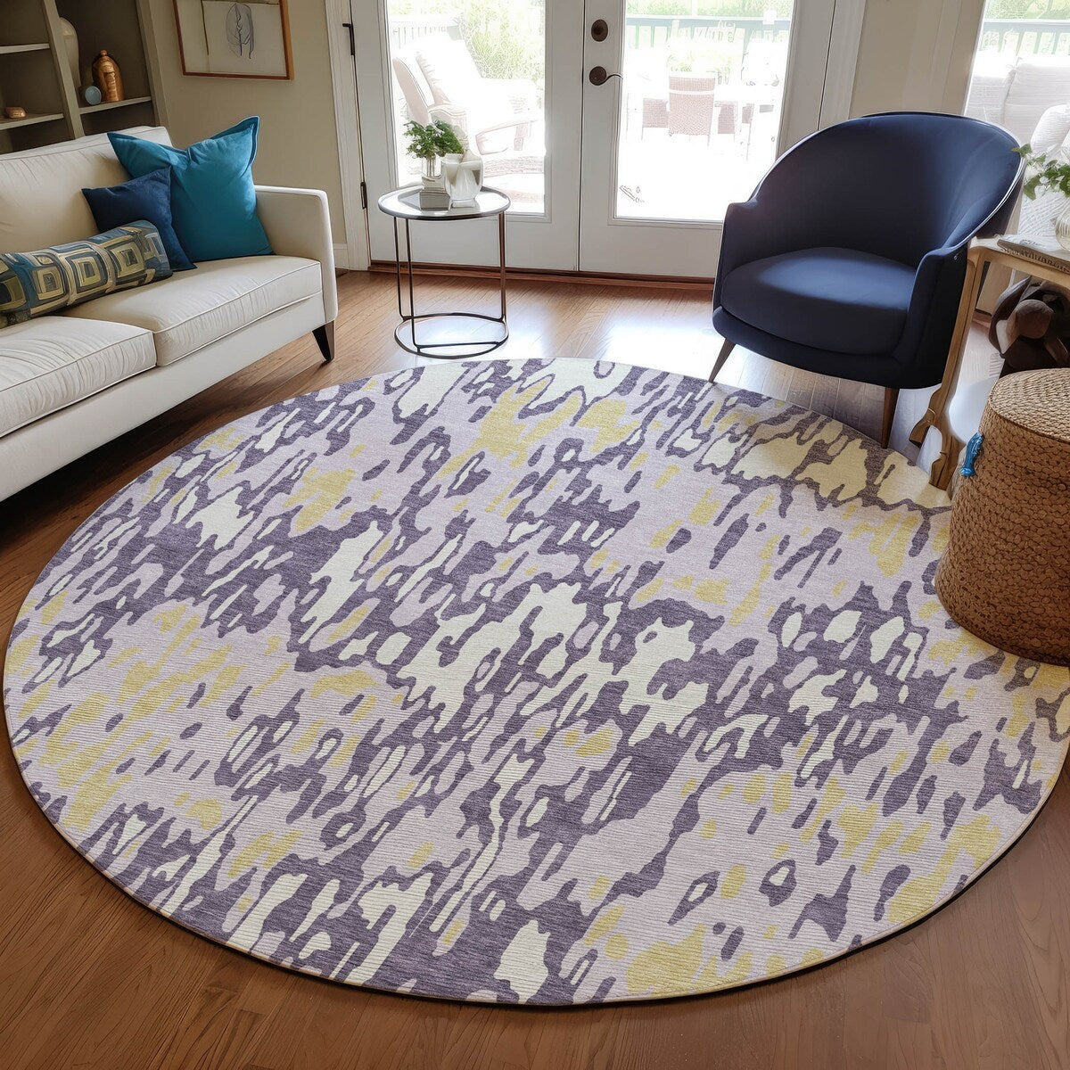Machine Washable Indoor/ Outdoor Modern Watercolor Chantille Rug