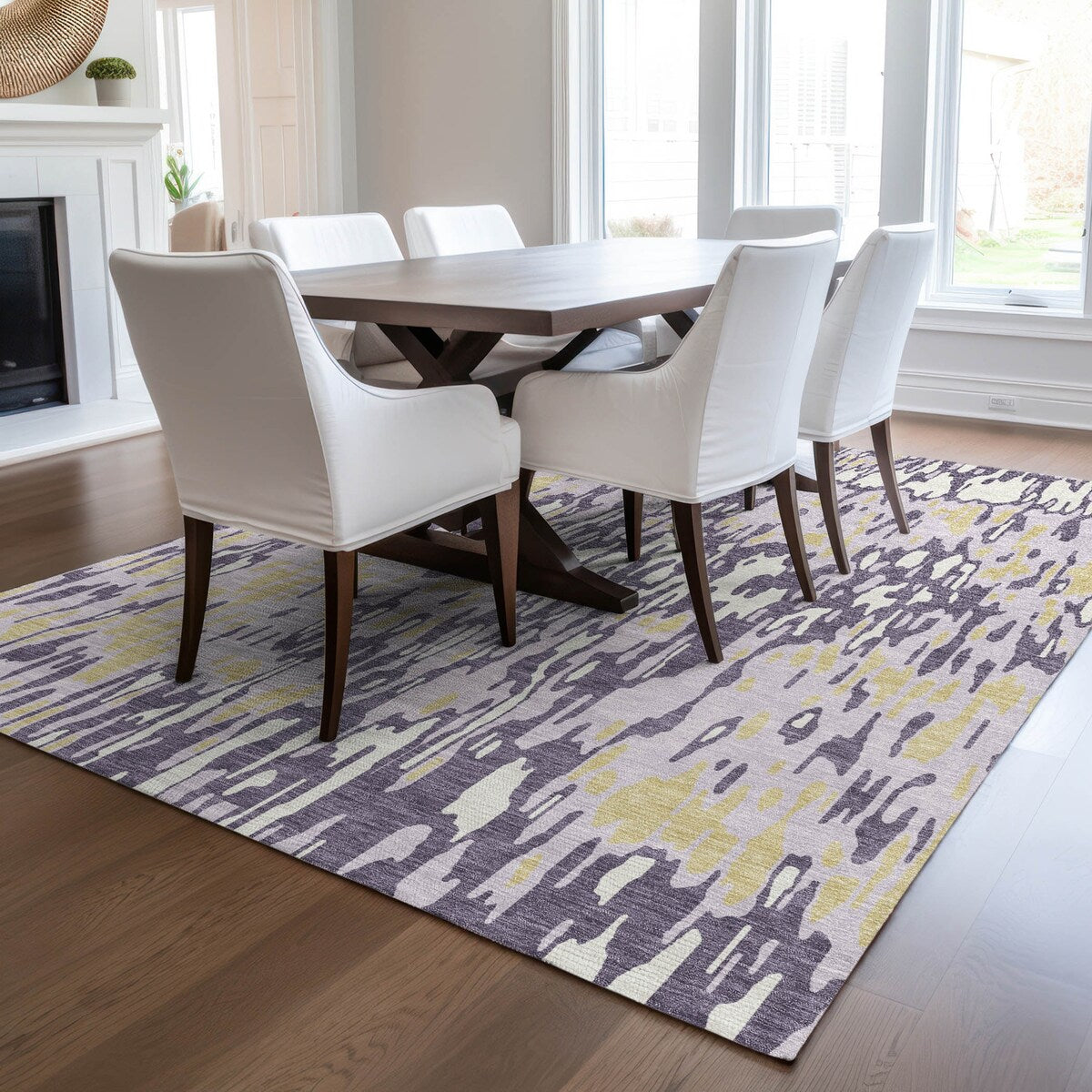 Machine Washable Indoor/ Outdoor Modern Watercolor Chantille Rug