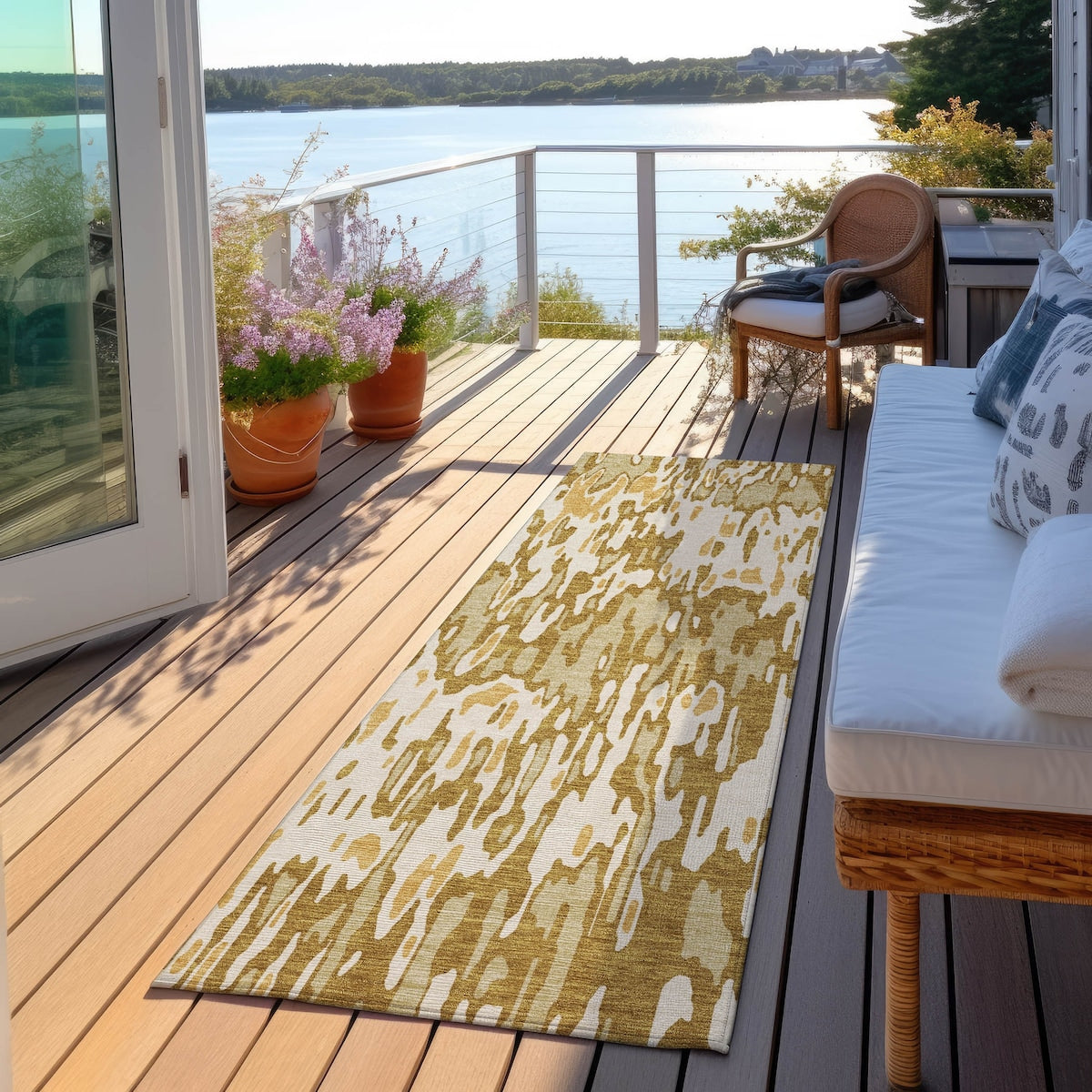 Machine Washable Indoor/ Outdoor Modern Watercolor Chantille Rug
