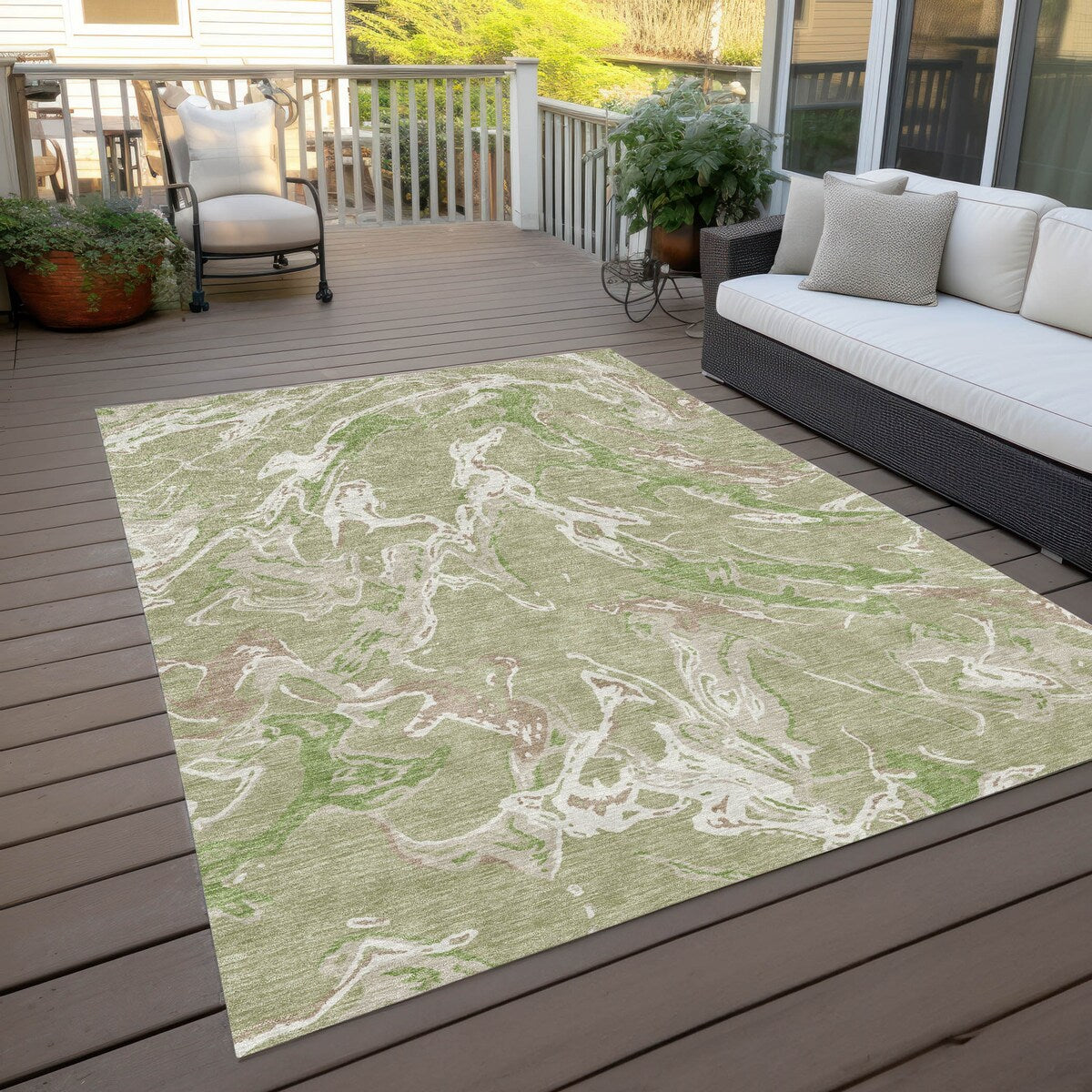 Machine Washable Indoor/ Outdoor Modern Wave Chantille Rug
