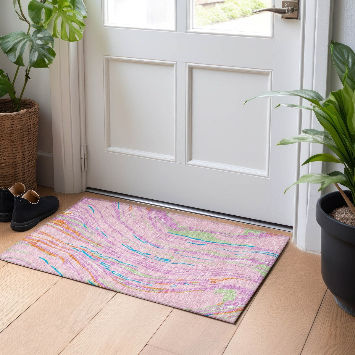 Machine Washable Indoor/ Outdoor Modern Wave Chantille Rug