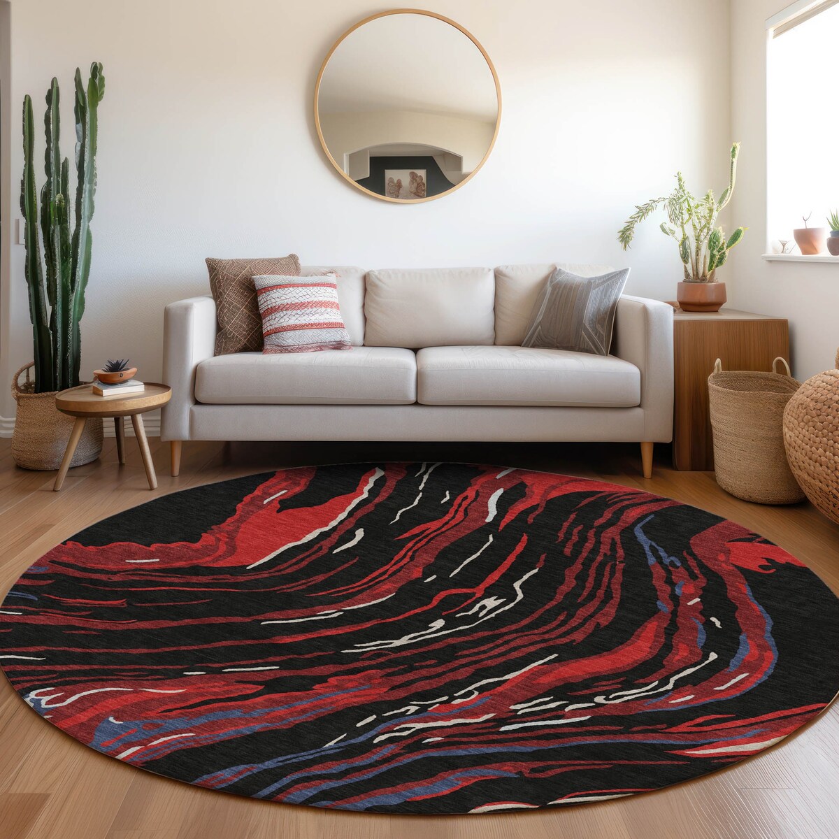 Machine Washable Indoor/ Outdoor Modern Wave Chantille Rug
