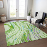 Machine Washable Indoor/ Outdoor Modern Wave Chantille Rug